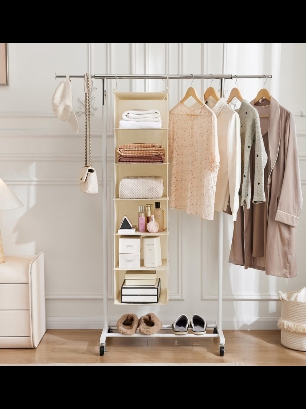 Cream Hanging Closet Organizer - 6-Shelf Home Storage - Picture 6 of 11